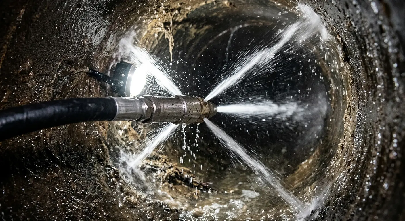 High-pressure hydro jetting nozzle cleaning sewer pipe for Storm Drain Cleaning in Durango